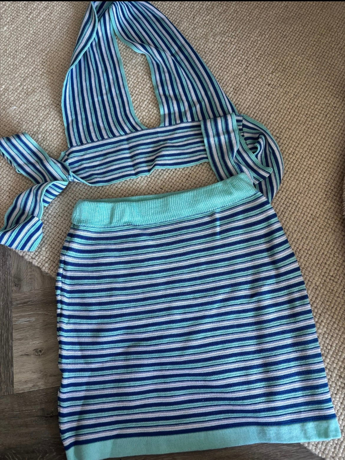 Blue stripe backless co ord size s