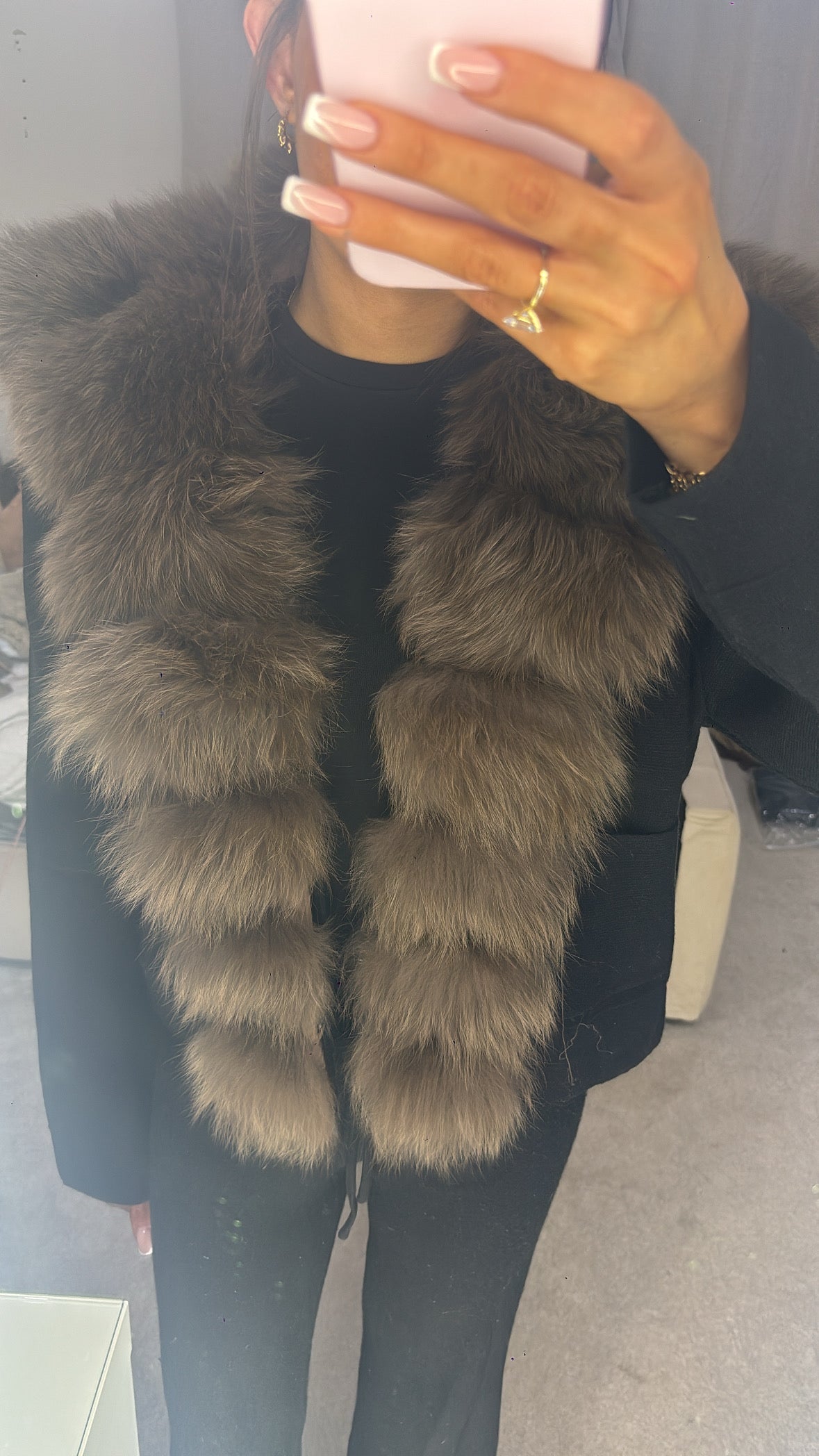 Black and Brown real fur cardigan size small
