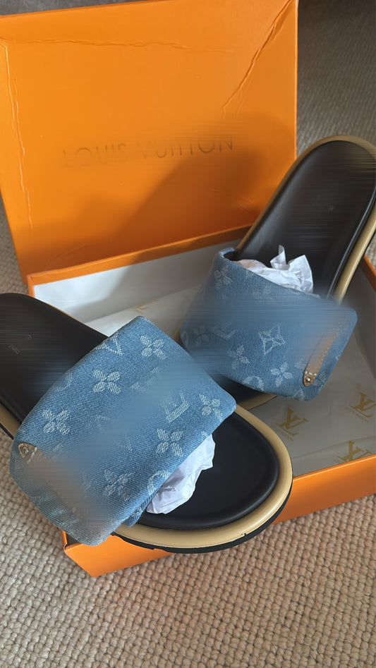 Denim pillow Slidders comes with box -Rg