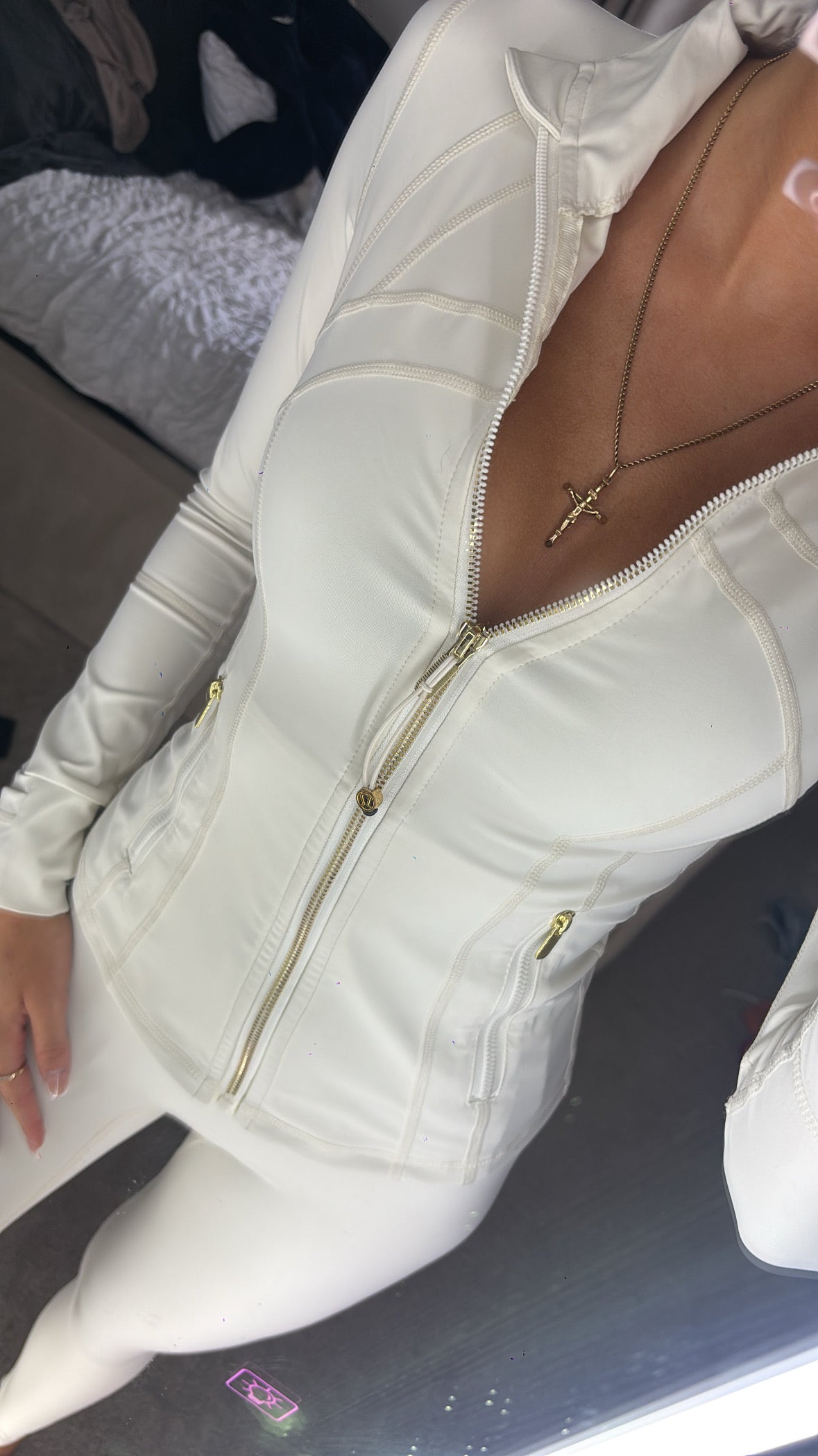 PRE LOVED cream and gold zip gym set size XS