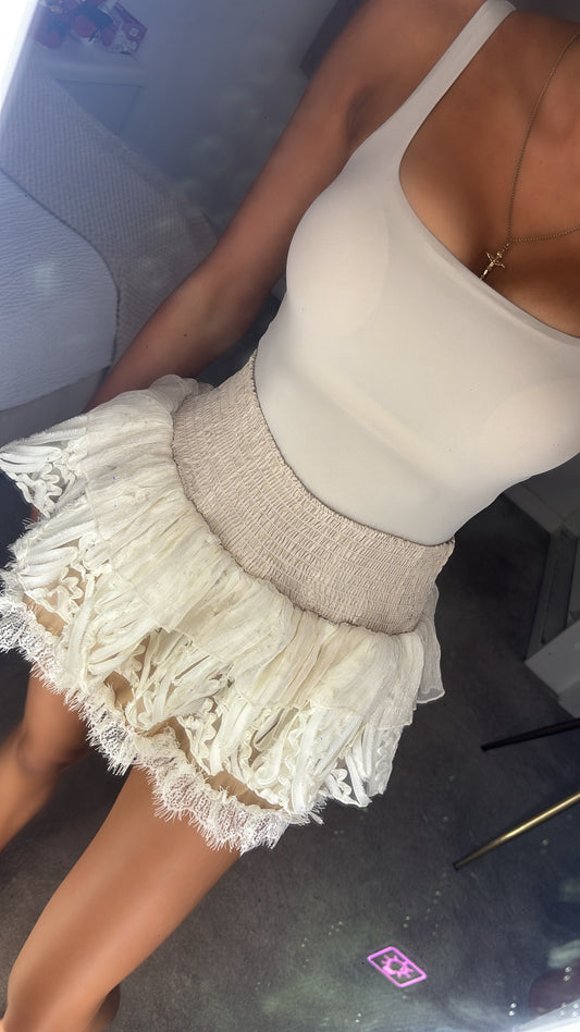 Beige and cream frill lace RaRa skirt