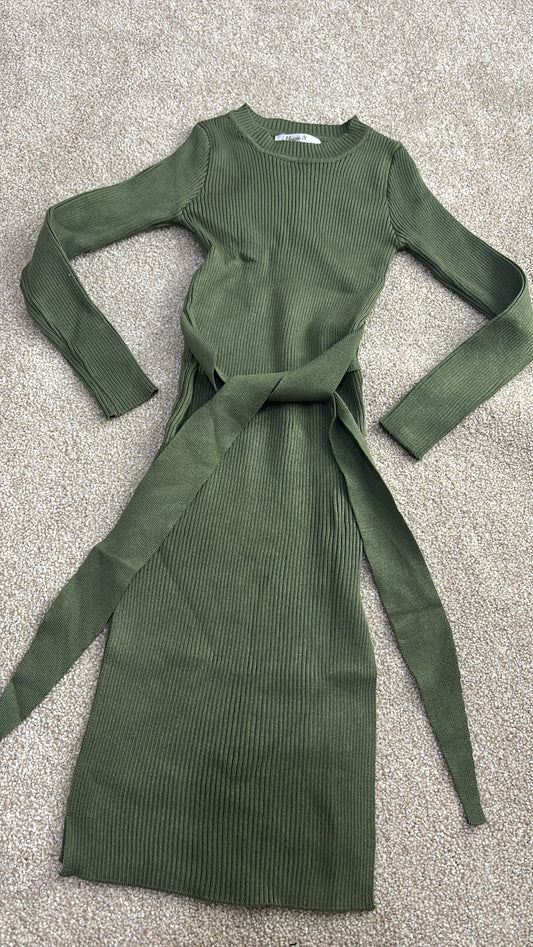 Khaki kids long sleeve dress -Rg