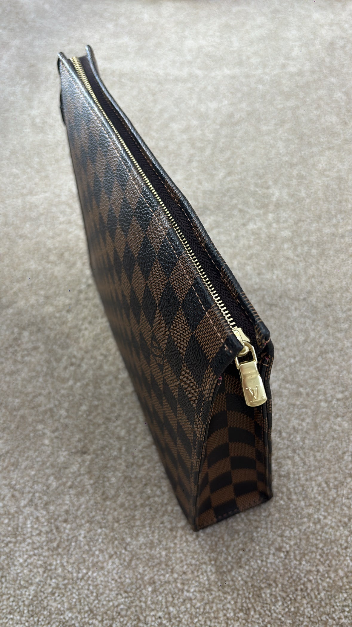 Brown grid clutch bag