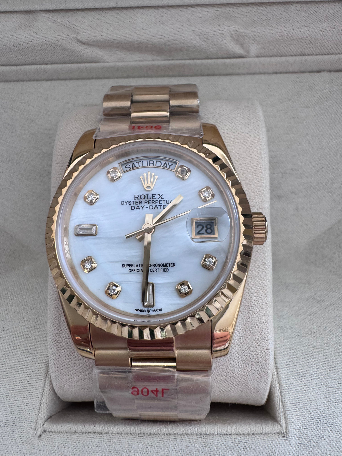 Gold and sapphire automatic watch - 36mm and box white face