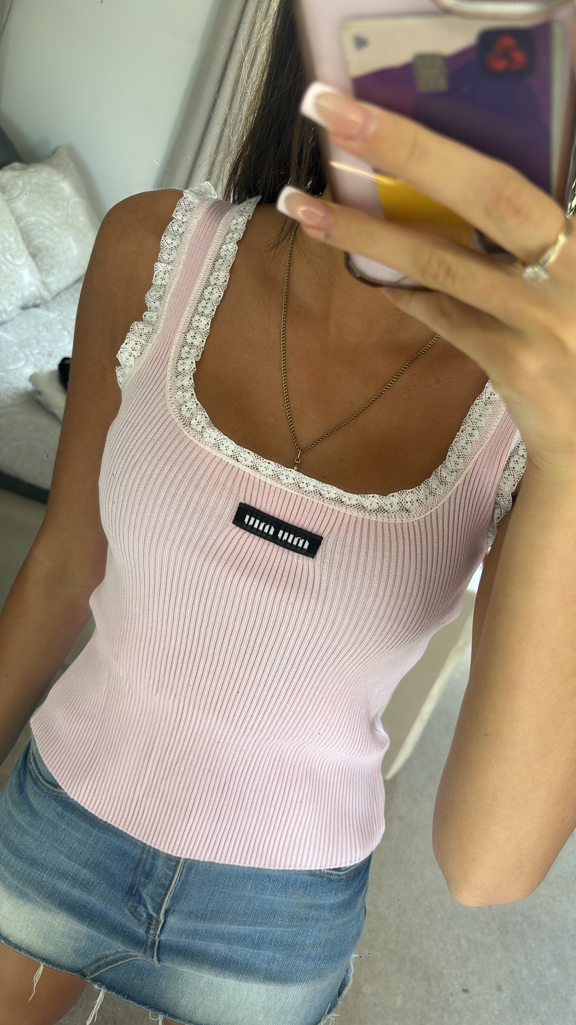 Baby pink and white MM top size Small