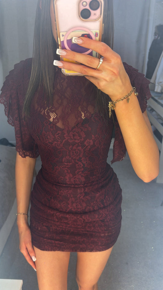 Burgandy lace mini dress