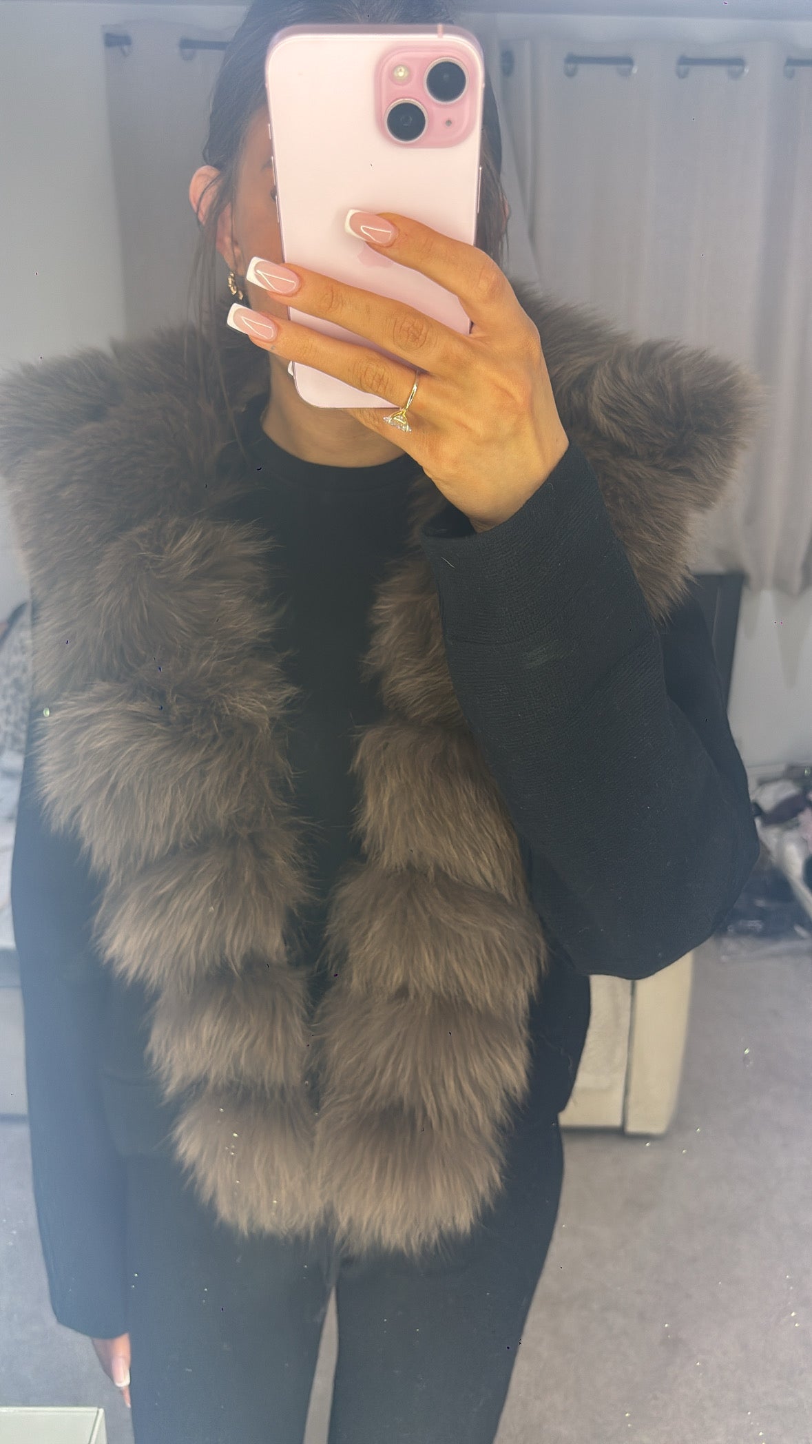 Black and Brown real fur cardigan size small