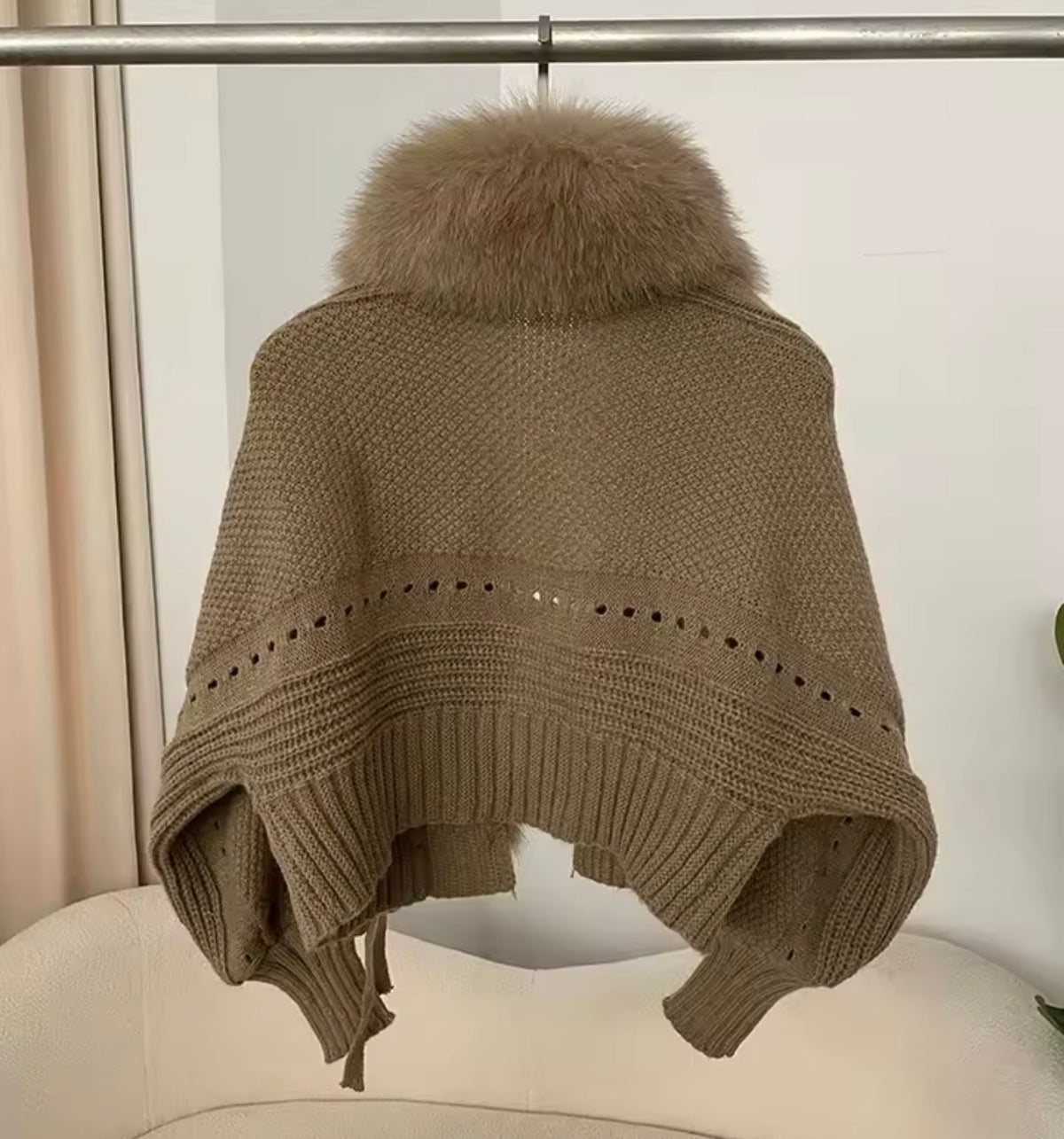 Khaki natural fur cardigan - one size 6-14 ladies - Ag
