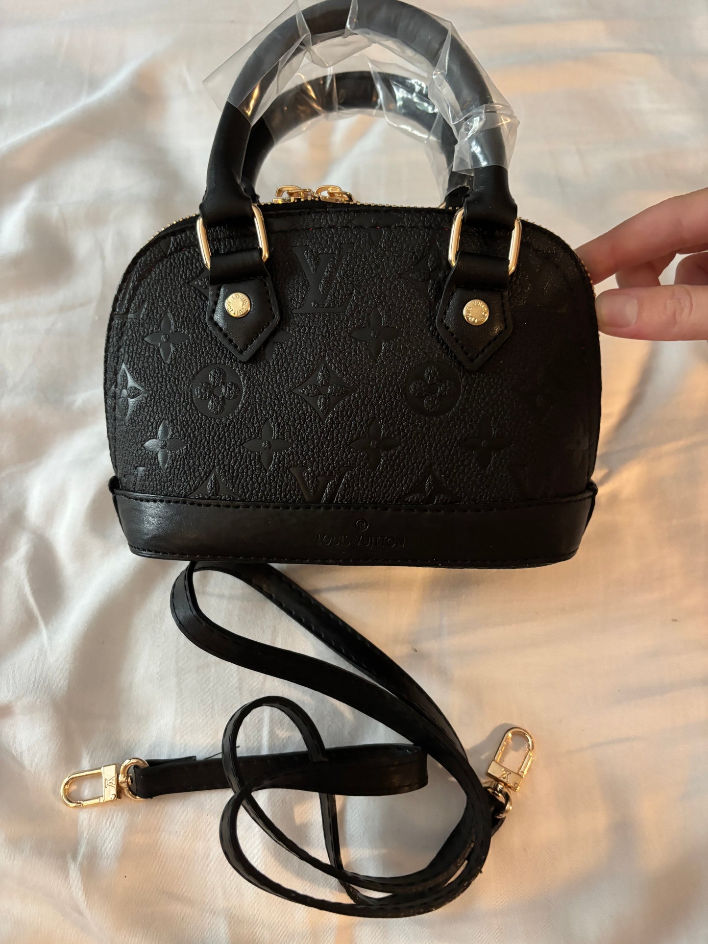 Mini black flower handbag with long strap -Rg