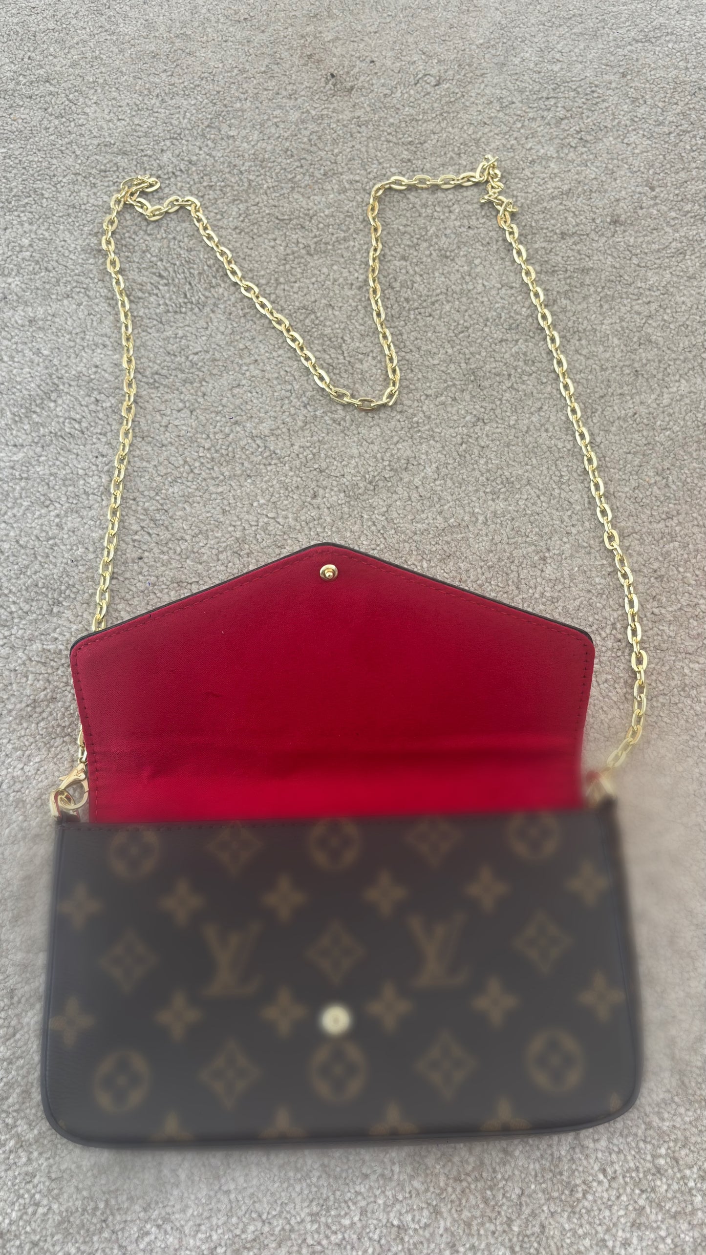Brown and Red crossover bag