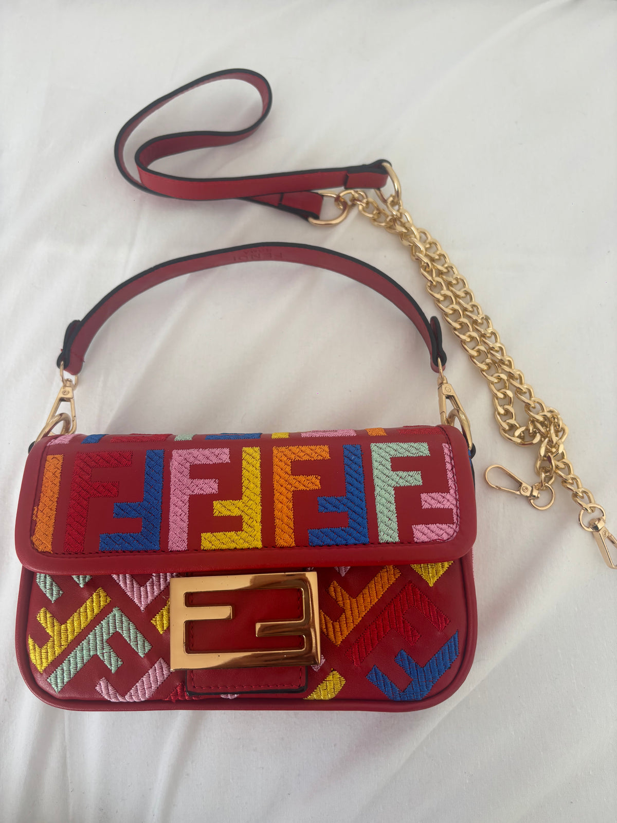 Red with rainbow f bag -Rg