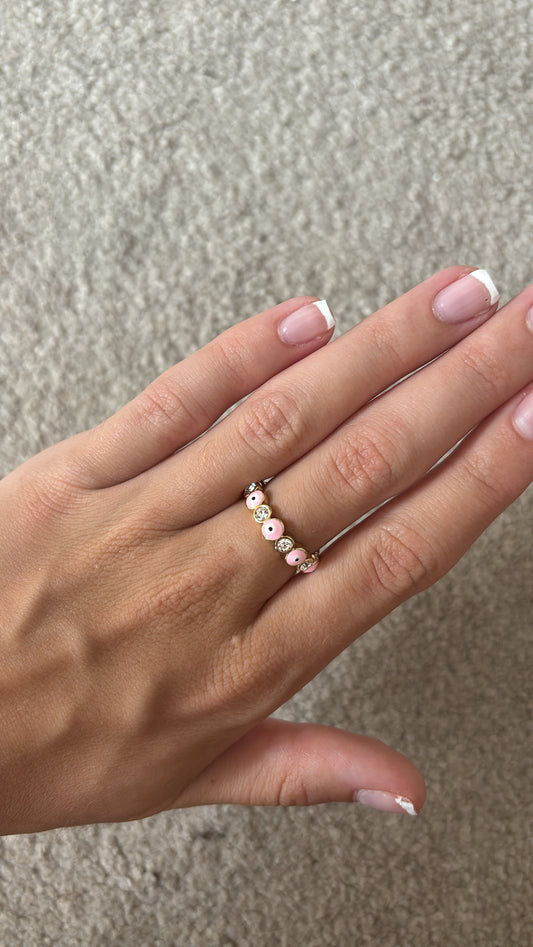 Pink and gold evil eye ring adjustable-Rg