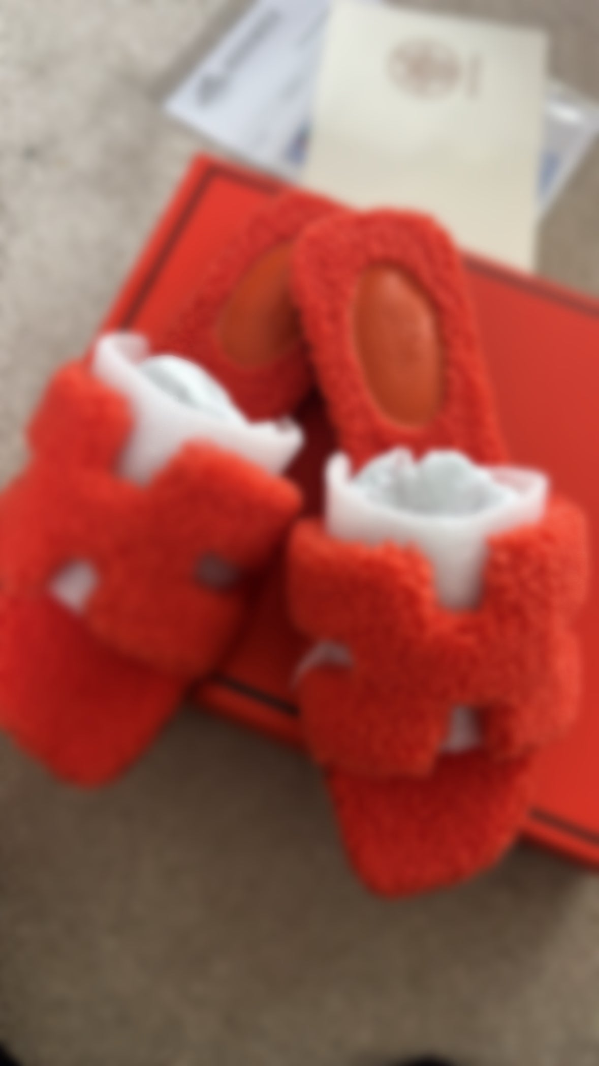 Orange fluffy sliders size 5