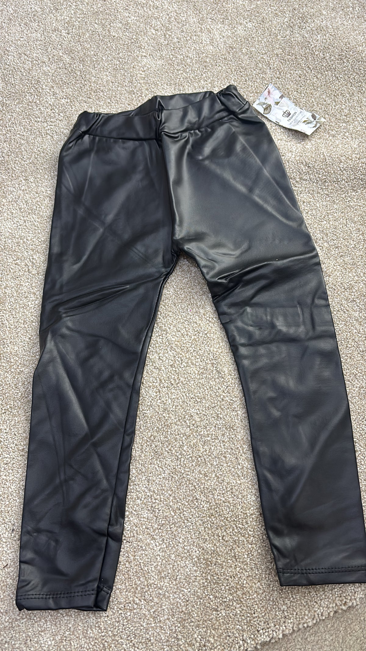 Black kids leather look leggings -Rg