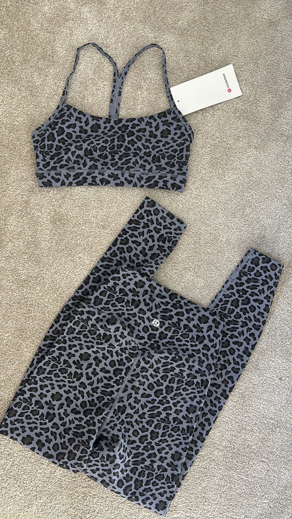 LIMITED ADDITION 3 piece grey and black leopard lulu gym set size XS