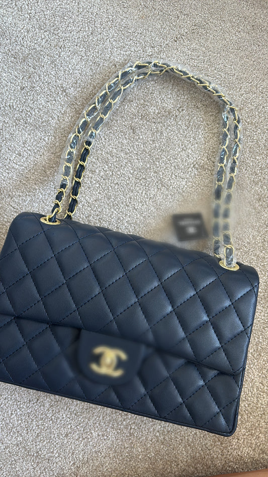 Navy and gold crossover bag