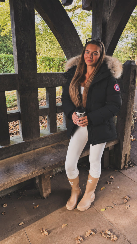 Black Canada parka coat with natural fur hood and draw strings - AG