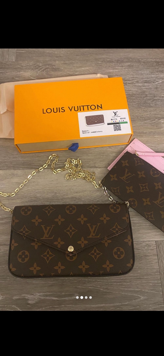 Brown flower with pink crossover bag NO BOX -Rg