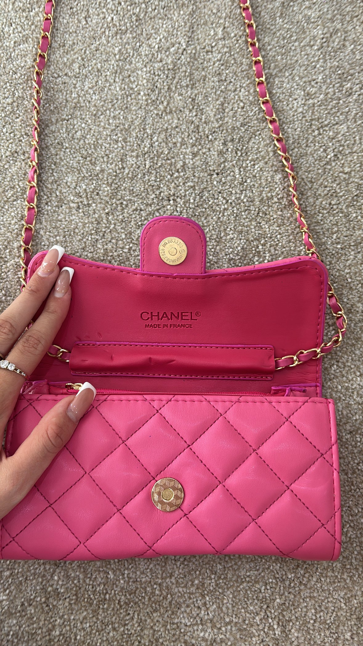 Hot pink and gold mini crossover bag
