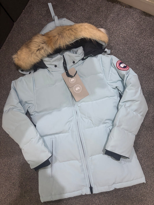 Baby blue Canada coat size XS drawstrings / natural fur -Rg