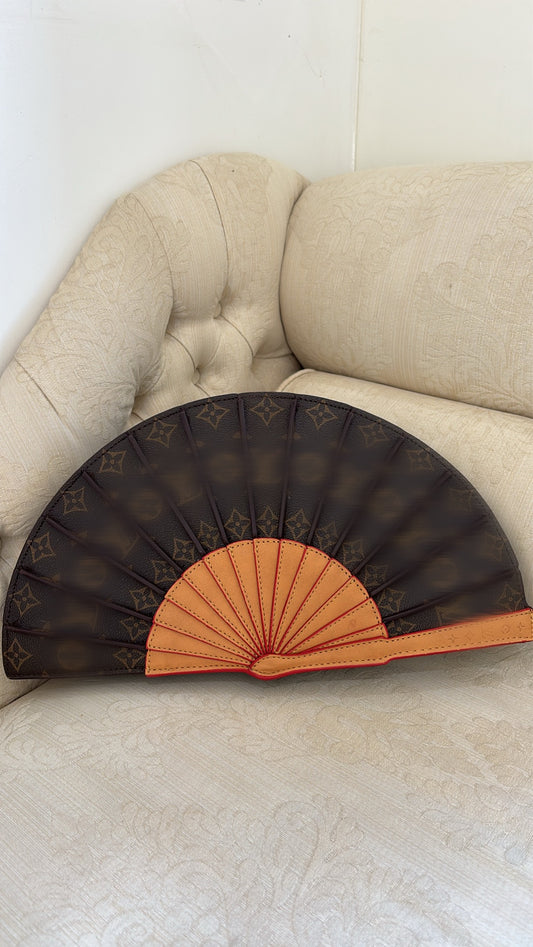 Brown flower fan bag comes with long strap -Rg