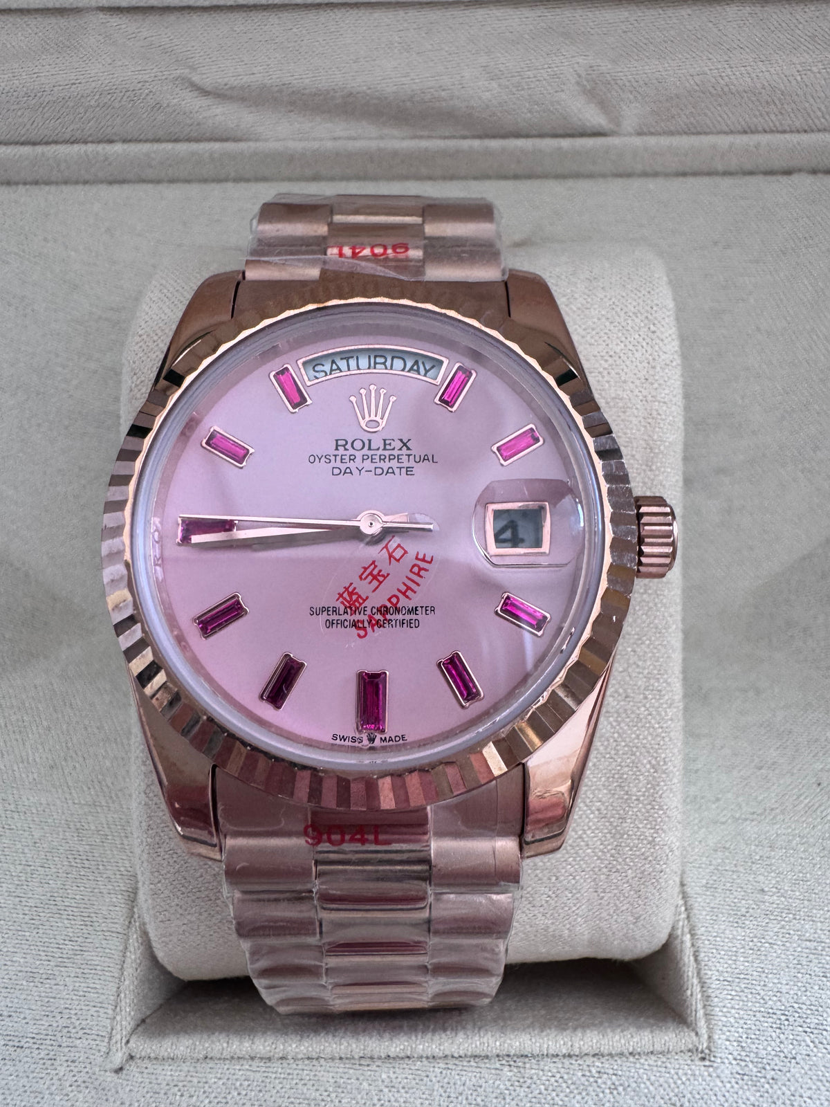 Rose gold automatic watch sapphire numbers - watermelon face - 36mm with box
