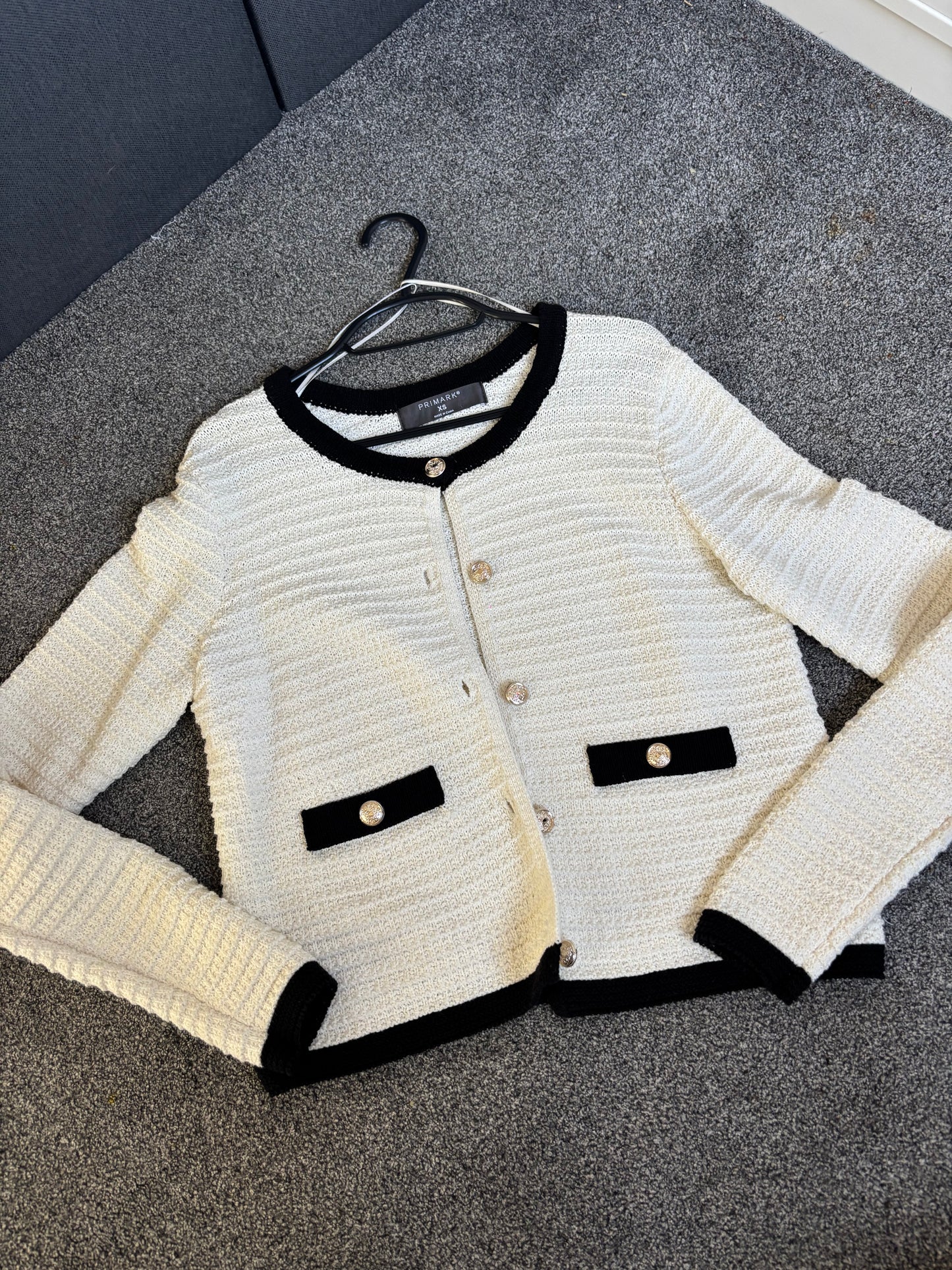White and black gold button jacket size XS Pre loved -Rg