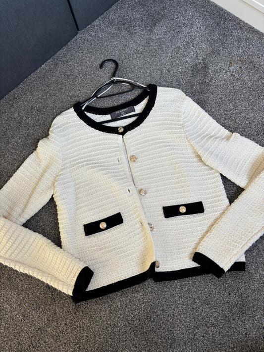 White and black gold button jacket size XS Pre loved -Rg