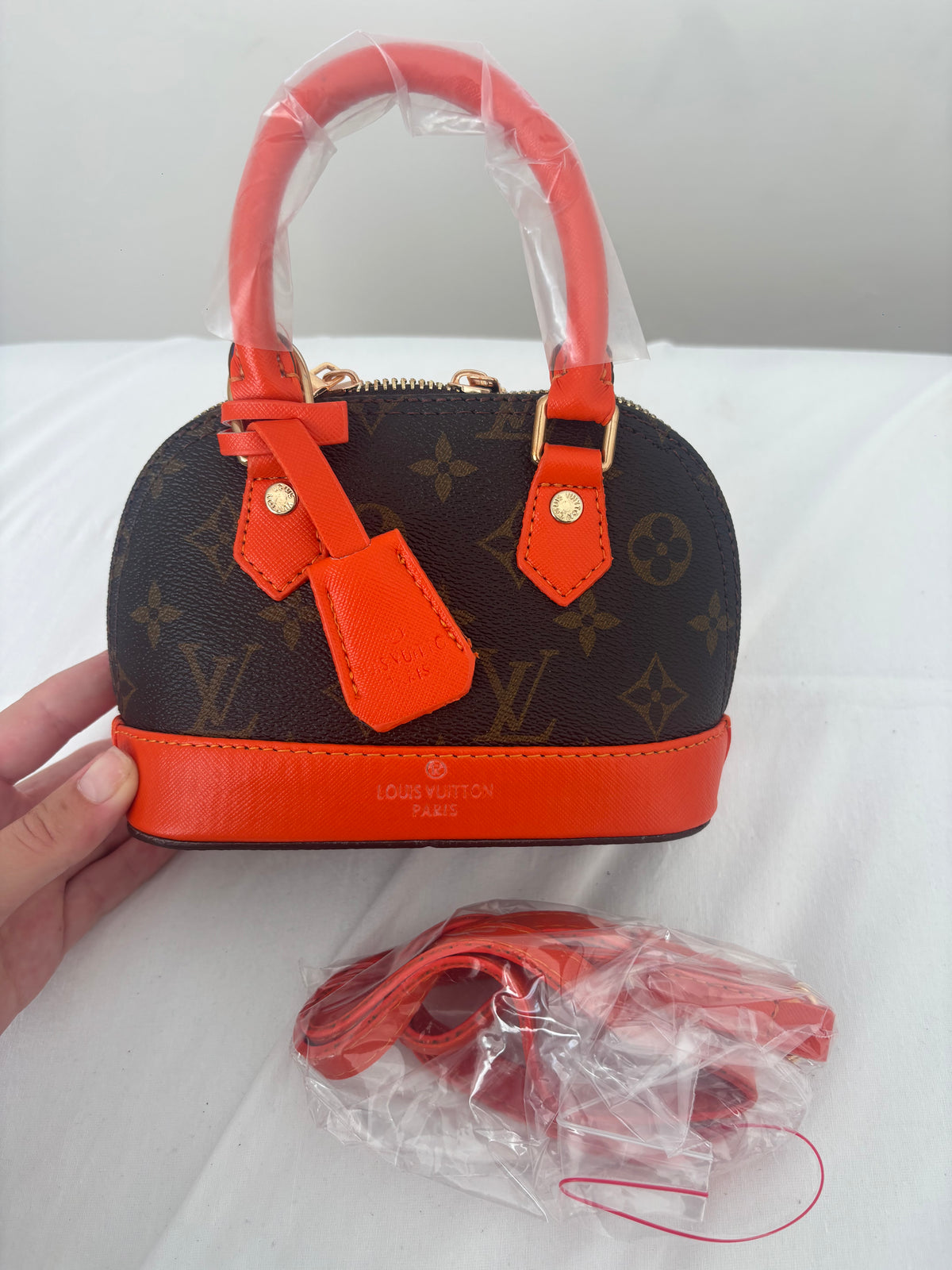 Mini brown flower with orange handbag -Rg