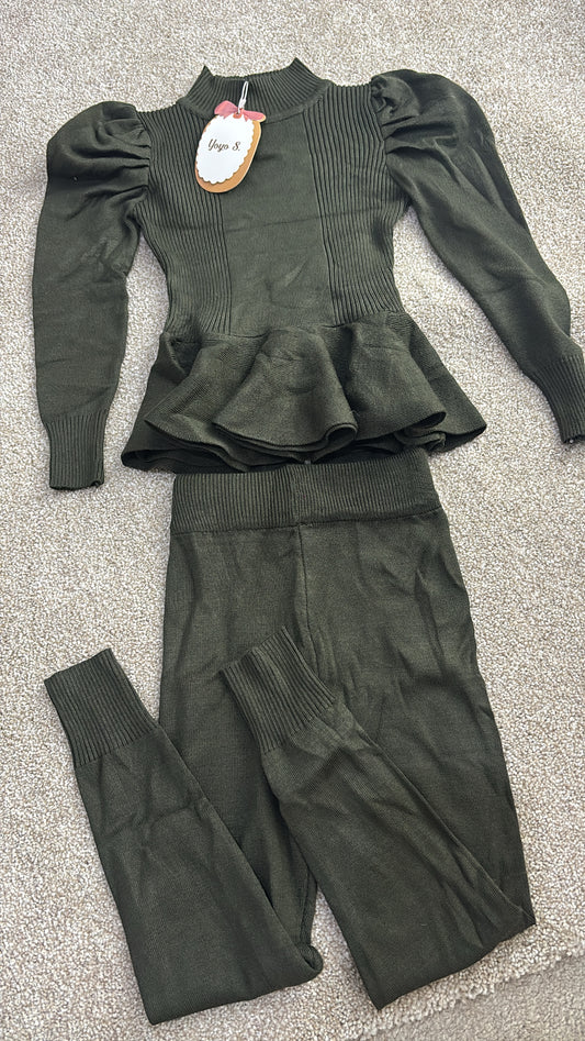 Khaki kids long sleeve top and leggings set -Rg