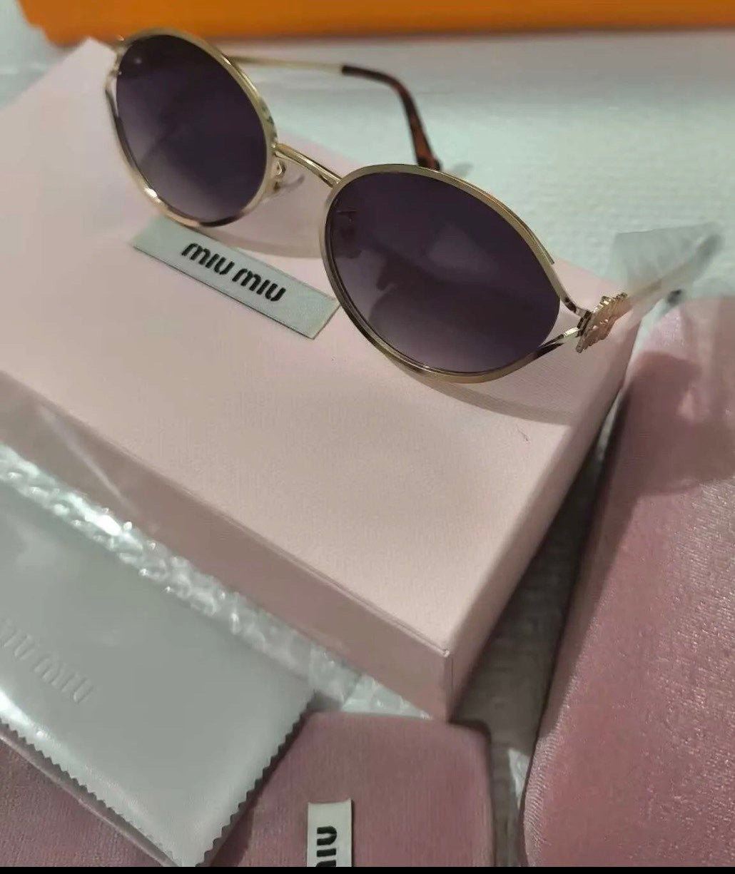 Gold M luxury sunglasses with box