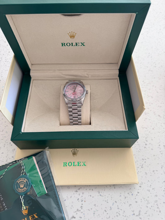Silver automatic watch sapphire with pink face - 36mm with box