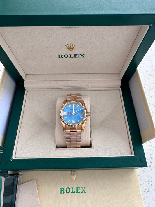 Gold watch with sapphire numbers ocean blue face - 36mm with box