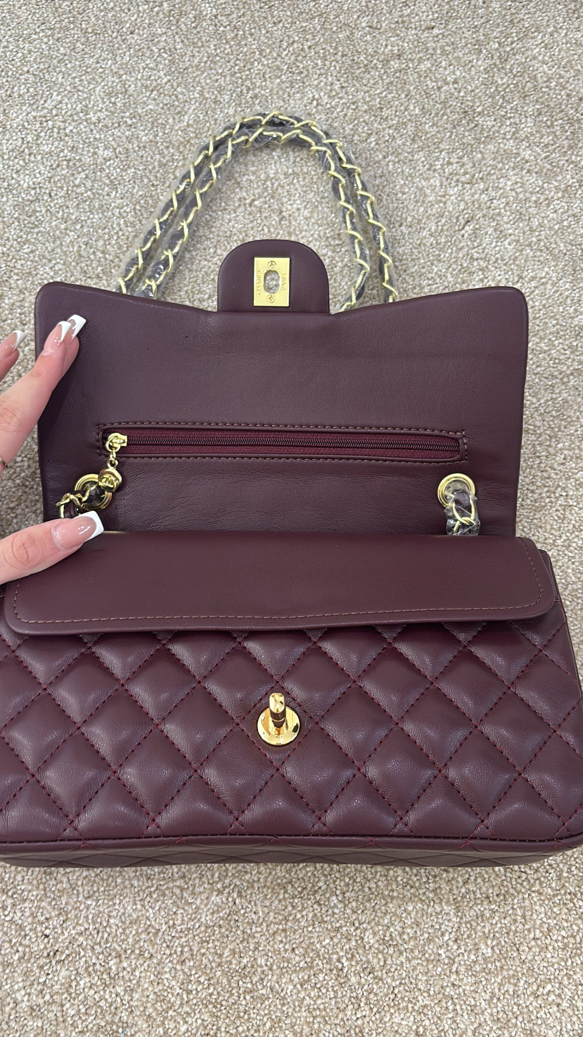 Maroon/burgandy and gold classic bag