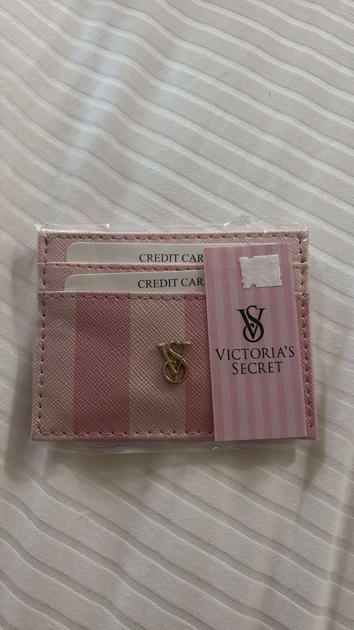 Pink striped card holder -Rg