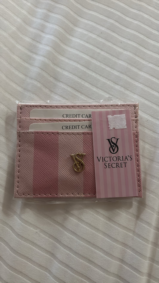 Pink striped card holder -Rg
