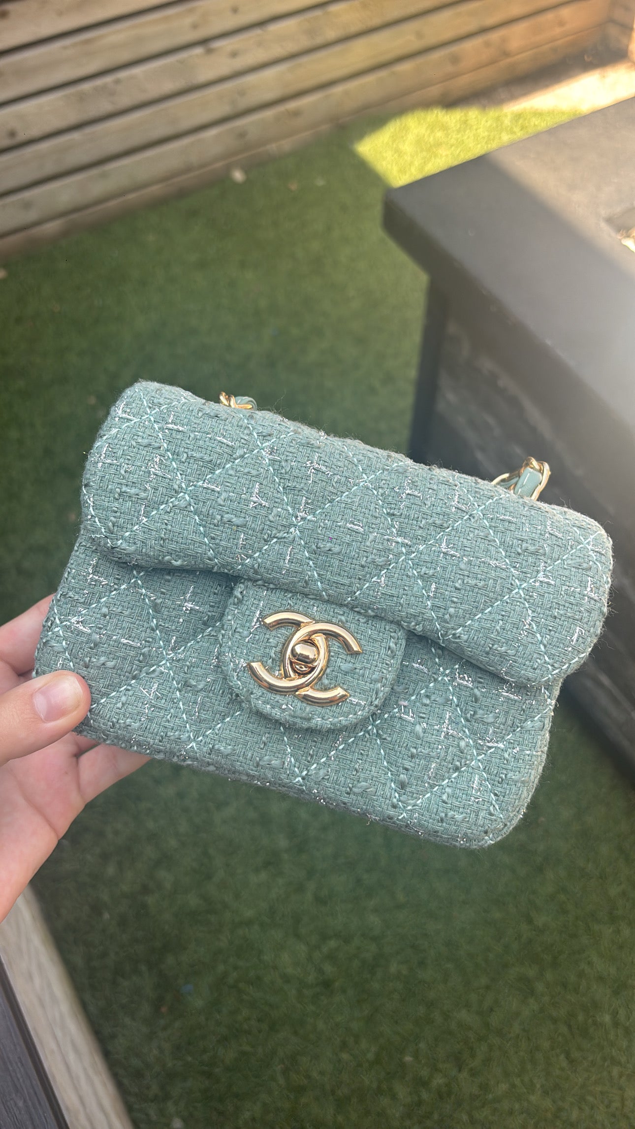 Green and gold mini c crossover bag -Rg