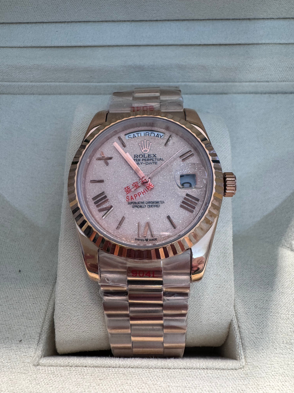 Rose Gold automatic watch - pink glitter face 36mm with box