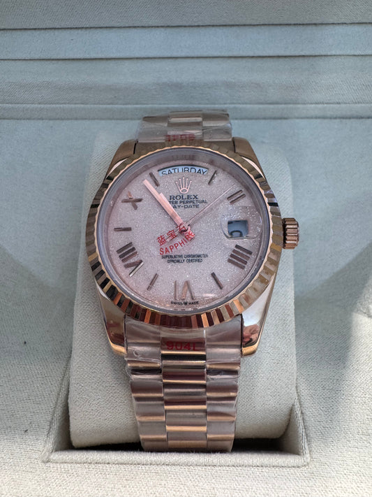 Rose Gold automatic watch - pink glitter face 36mm with box
