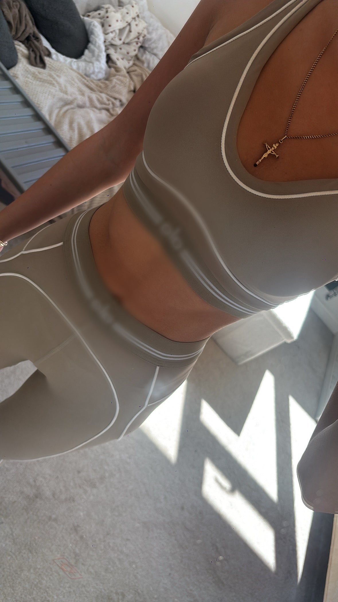 Beige and white gym set