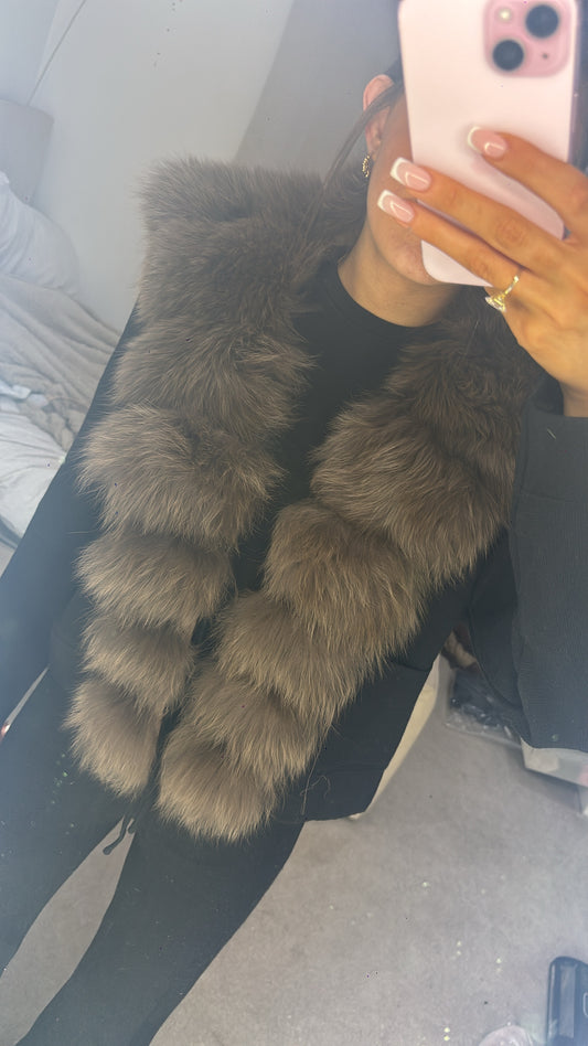 Black and Brown real fur cardigan size small