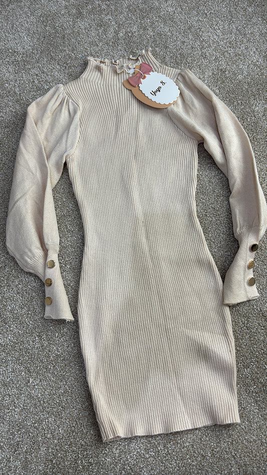 Beige kids long sleeve dress -Rg
