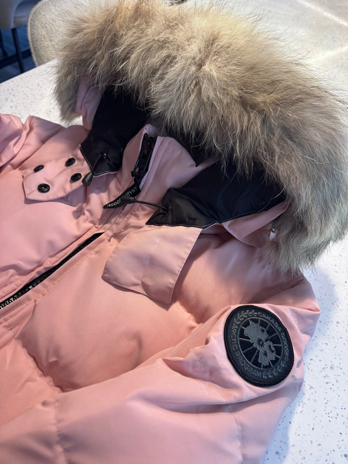 Pink Canada Coat - natural fur and drawstrings - Black Badge - AG