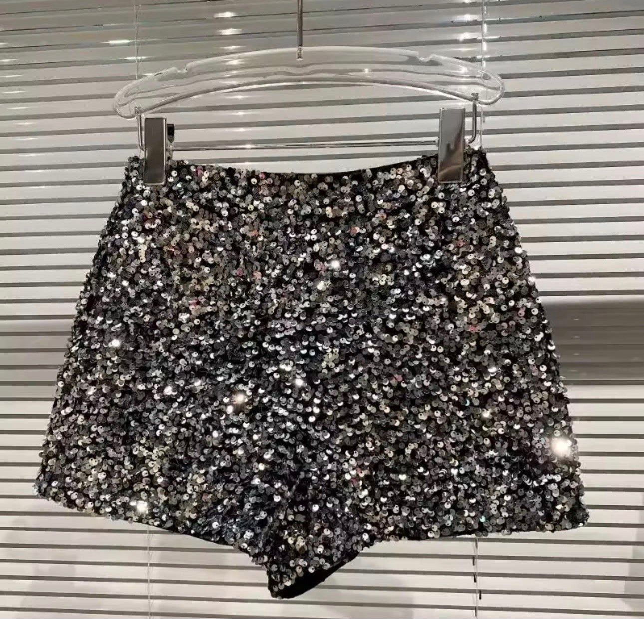 Silver and black sequin shorts size S