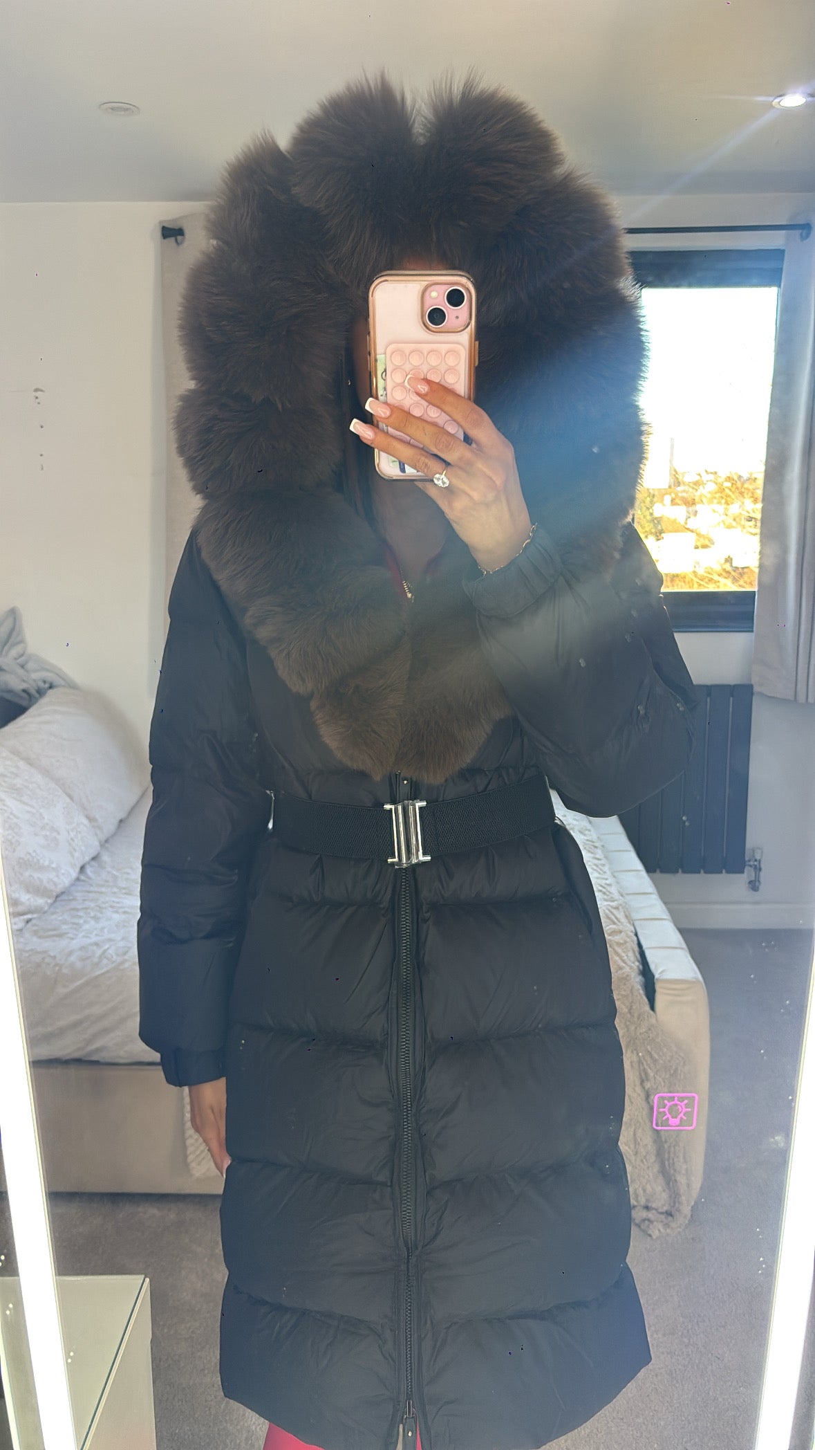 Black and brown Real fur coat Size Small