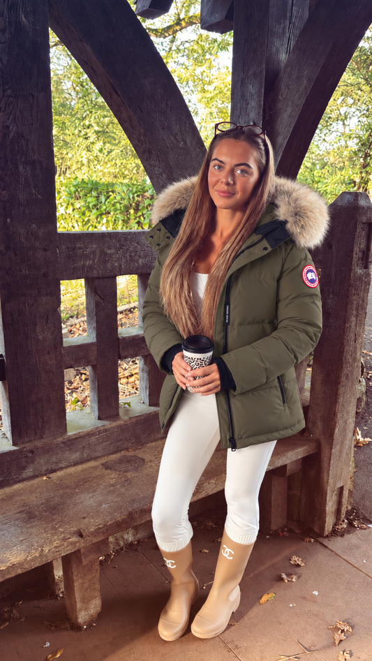 Khaki Canada coat with drawstrings and natural fur - AG