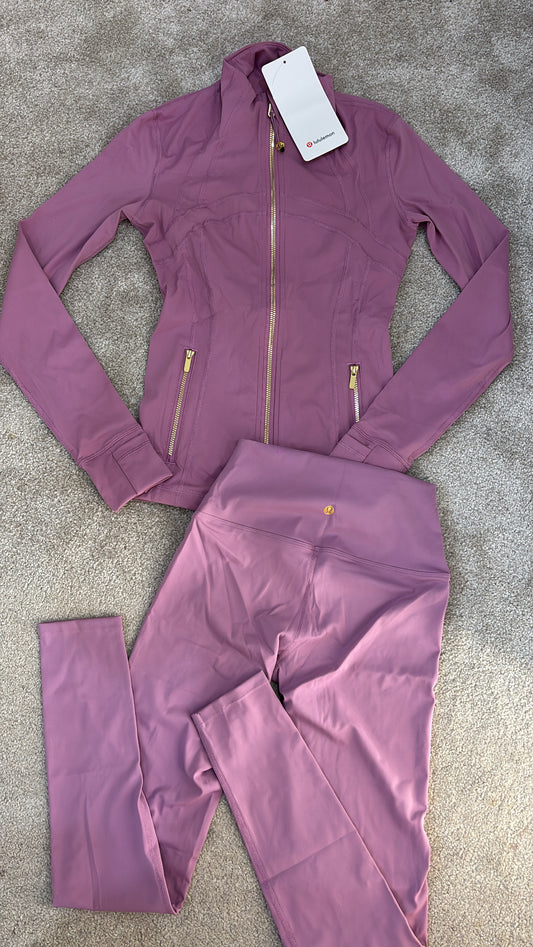 Orchid with gold zips Lulu gym set size 2 (size xs)