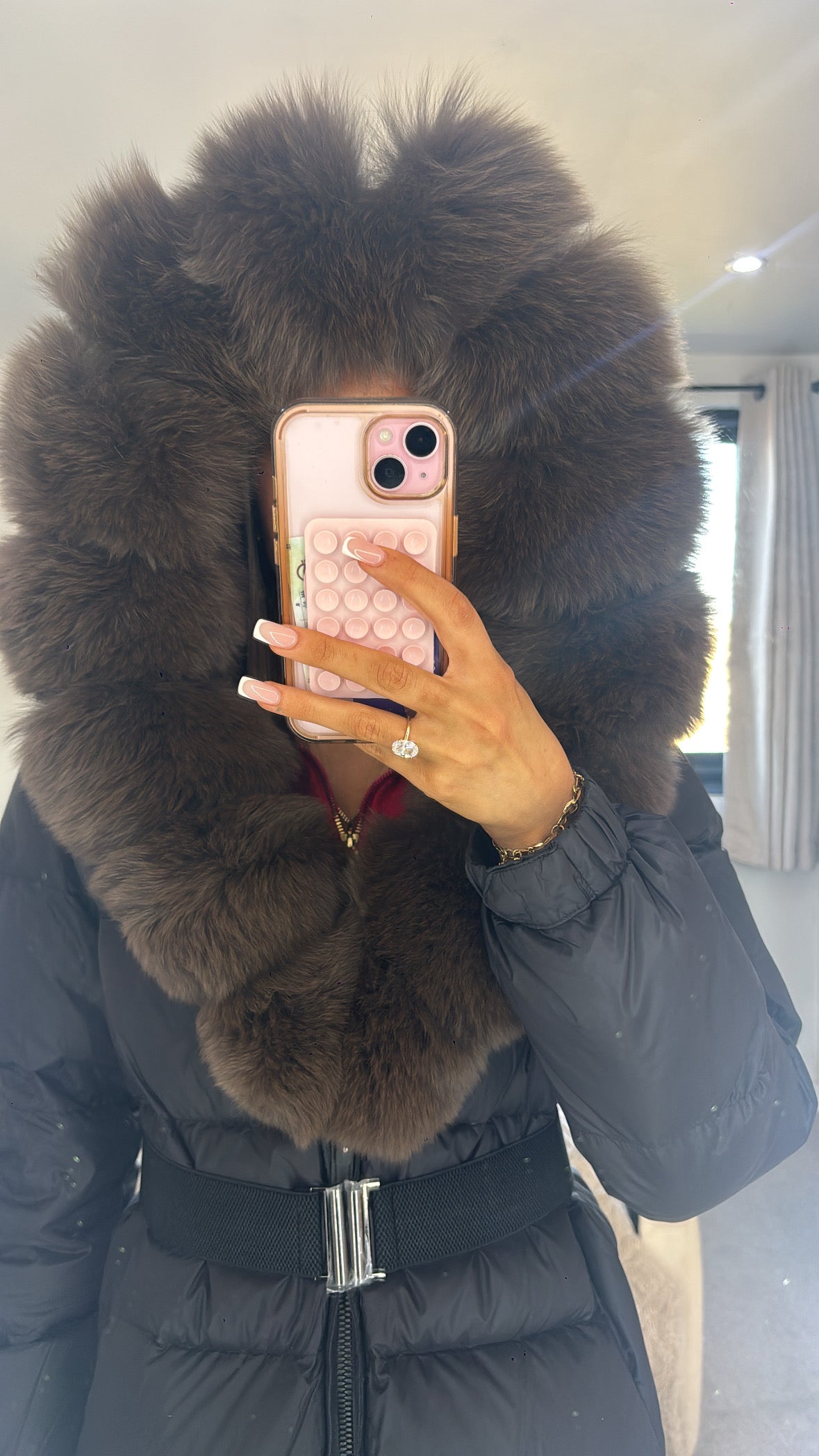 Black and brown Real fur coat Size Small