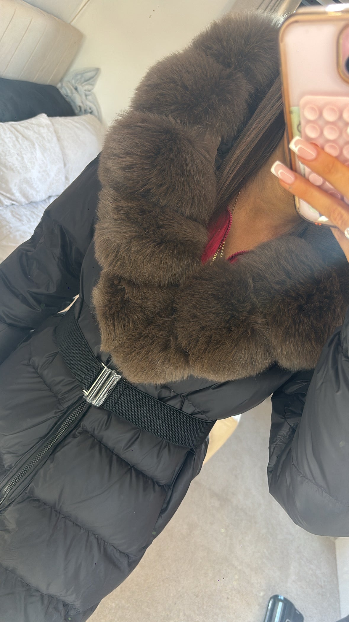 Black and brown Real fur coat Size Small