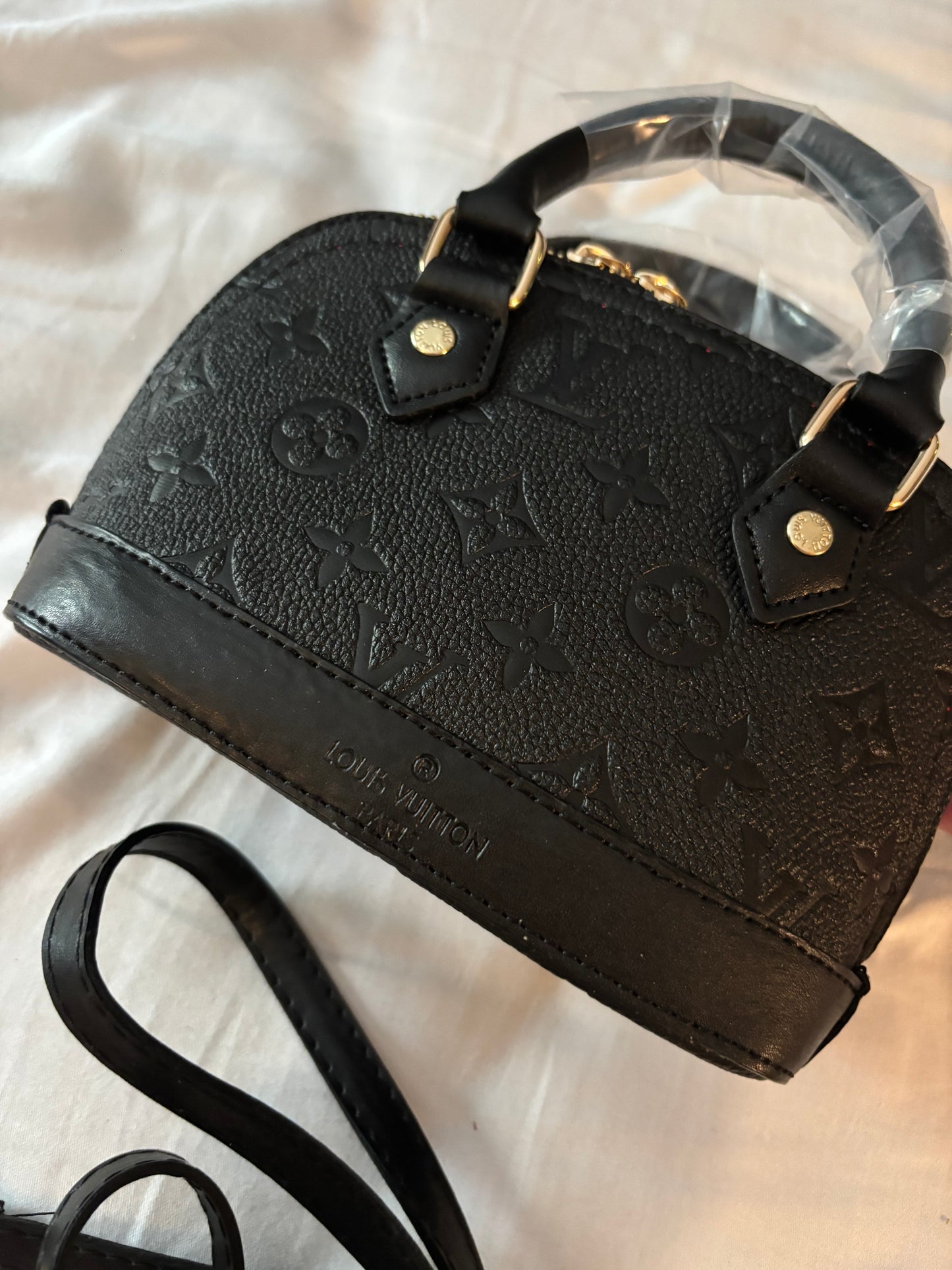 Mini black flower handbag with long strap -Rg